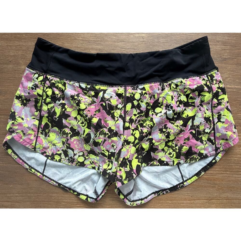 Lululemon Speed Up Running Shorts Floral Neon Pink Yellow Black Size 10